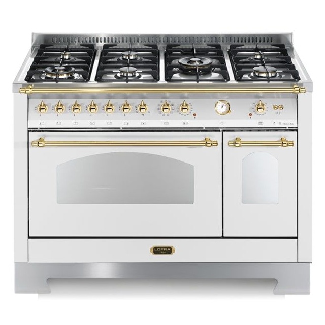 Aragaz Lofra Dolcevita RBPD126MFT+E/2AEO, 120x60cm, gaz, 7 arzatoare, grill, rotisor, timer, cuptor dublu, alb – made in ITALY&nbsp;!